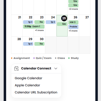 Calendar sync options