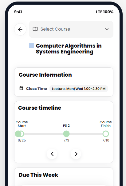 A single course overview with timeline